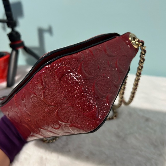 Coach Pouchette Crossbody Red Patent Leather Great condition Authentic Pre-owned - Picture 6 of 10
